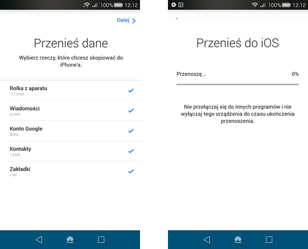 Transfer danych z Androida na iOS