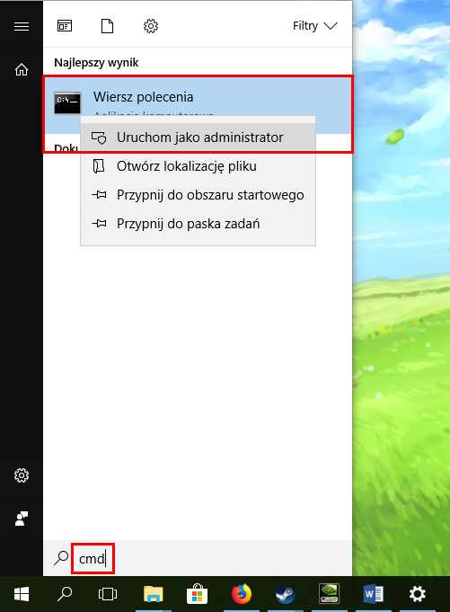 Włącz Wiersz polecenia w trybie administratora
