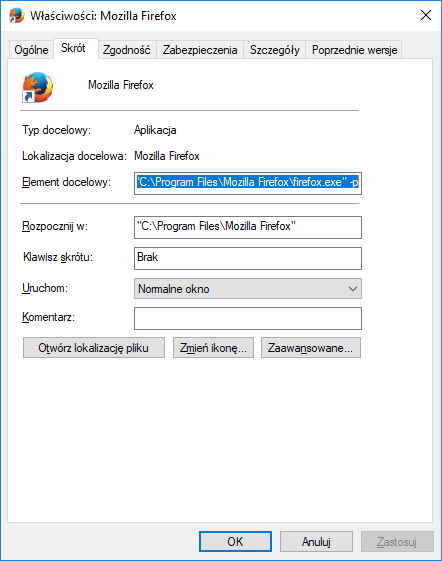 Aktywacja menedżera profili w Firefox