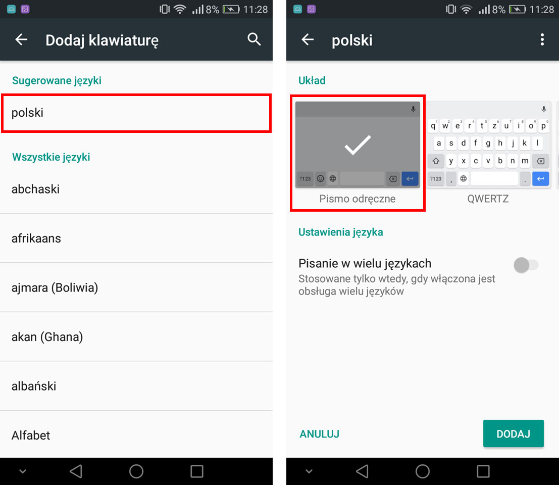 Gboard - dodawanie odręcznego pisma do języka polskiego