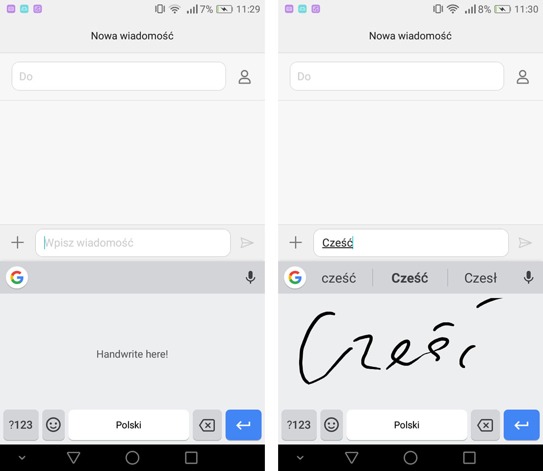 Gboard - ręczne wpisywanie tekstu