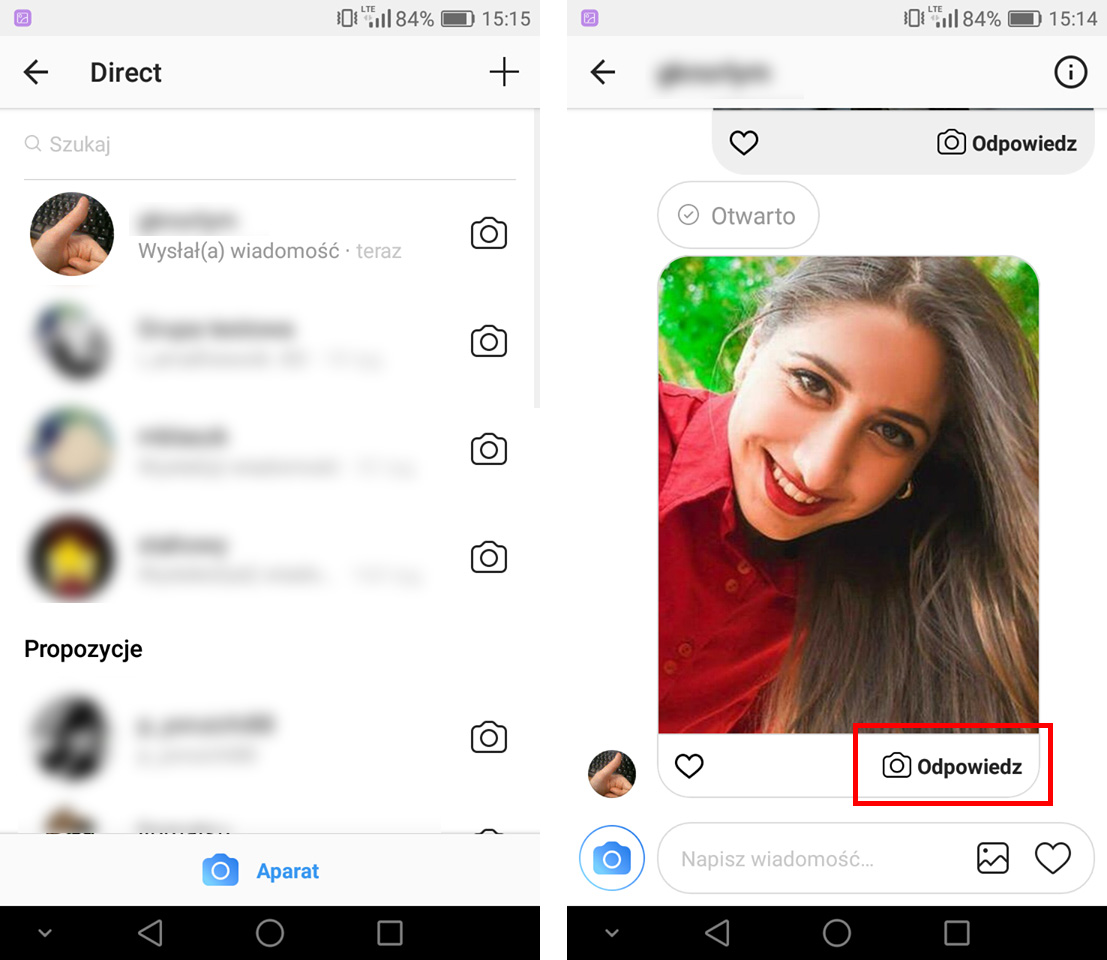 Wejdź do rozmowy Direct w Instagram