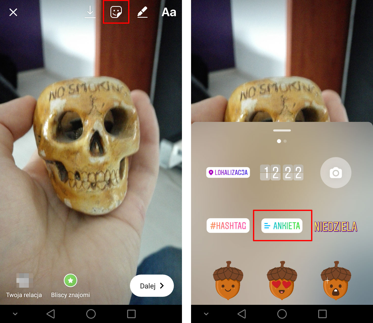 Instagram - dodaj ankietę