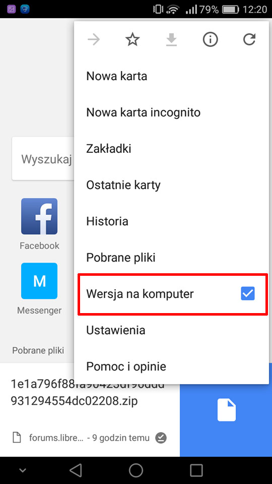 Włącz wersję na komputer w Chrome