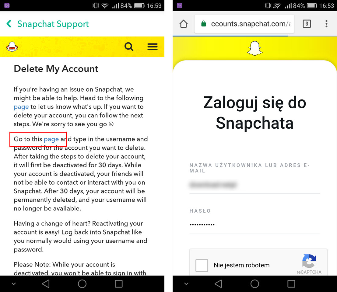 Usuń swoje konto w Snapchat, a następnie utwórz nowe