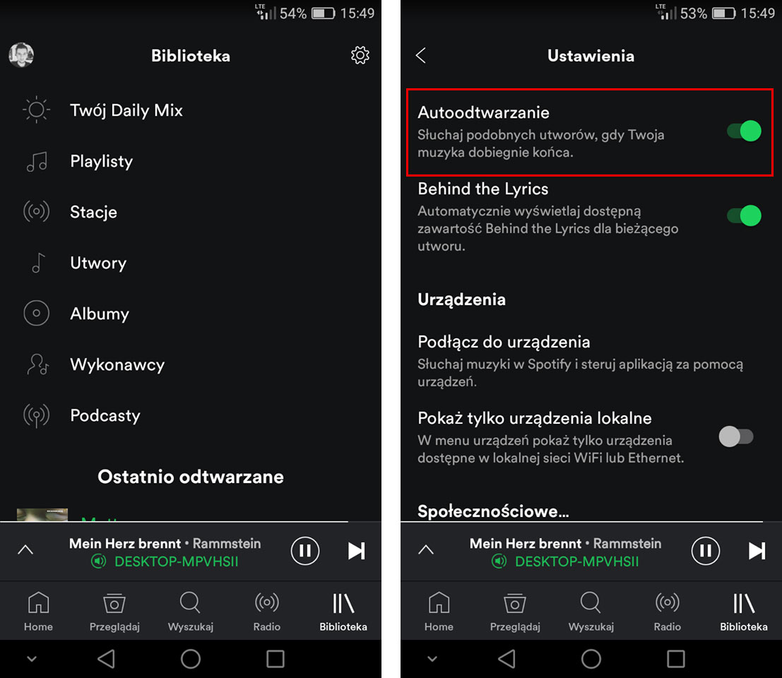 Spotify - wyłączanie autoodtwarzania w wersji mobilnej