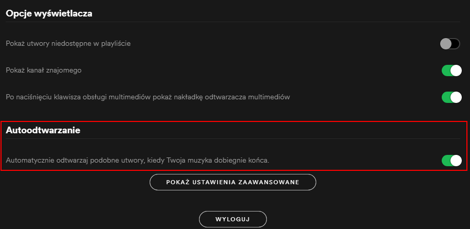 Spotify - wyłączanie autoodtwarzania w wersji PC