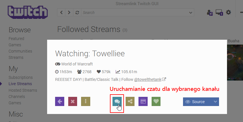 Uruchamianie czatu w StreamLink