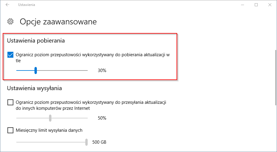 Ustaw limit pobierania dla aktualizacji w tle