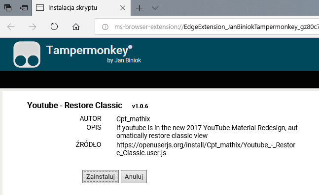 Zainstaluj skrypt do Tampermonkey, aby przywrócić stary YouTube