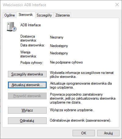 Wybierz opcję aktualizacji sterownika