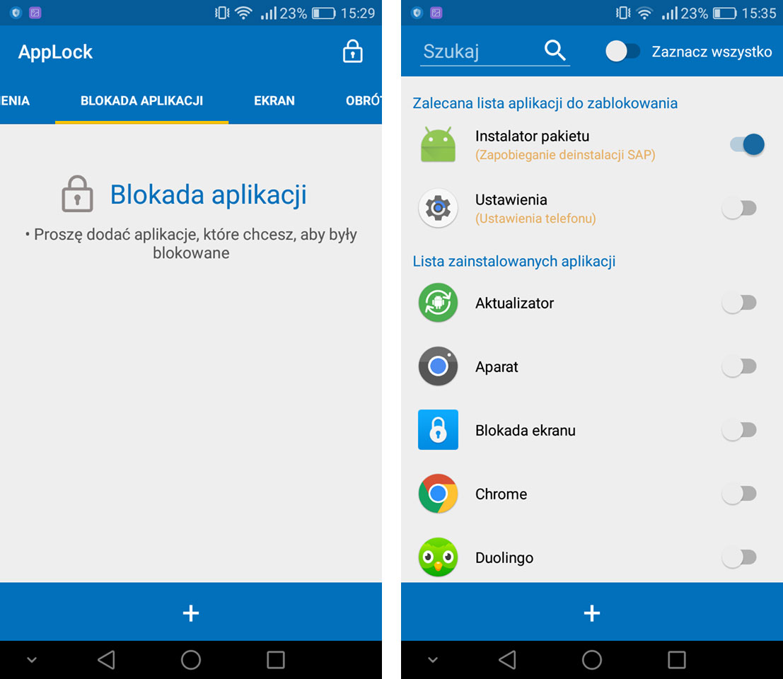 Zablokuj Sklep Play i Instalator pakietu