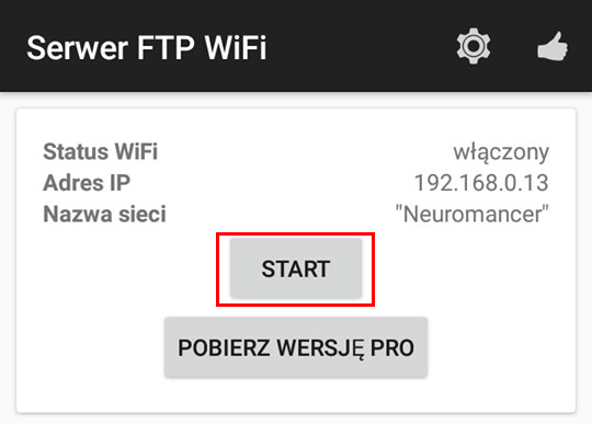 Uruchom serwer FTP w telefonie