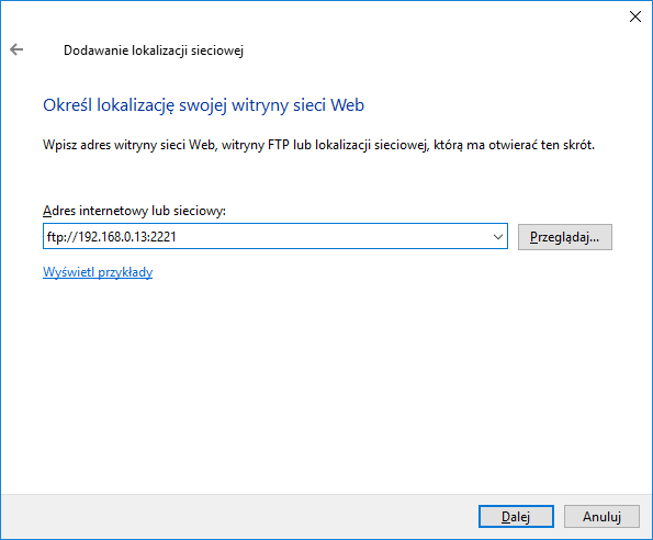 Wpisz adres do serwera FTP