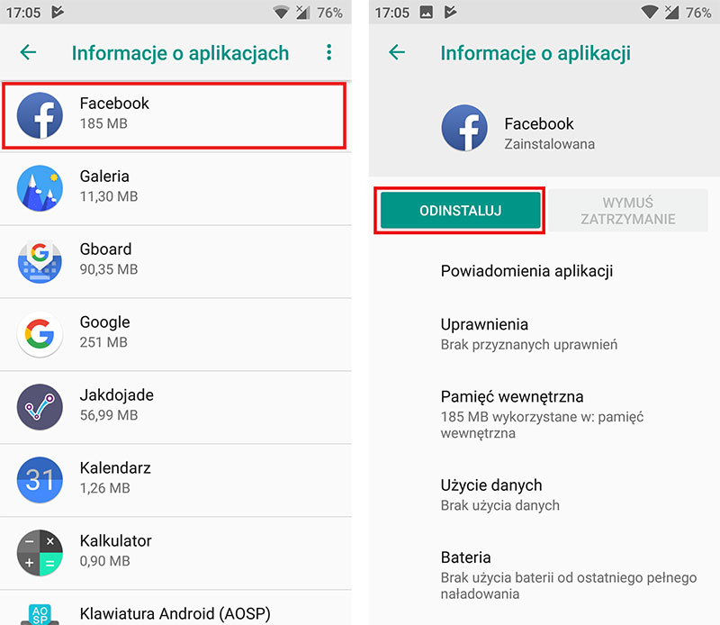 Odinstaluj aplikację w Androidzie