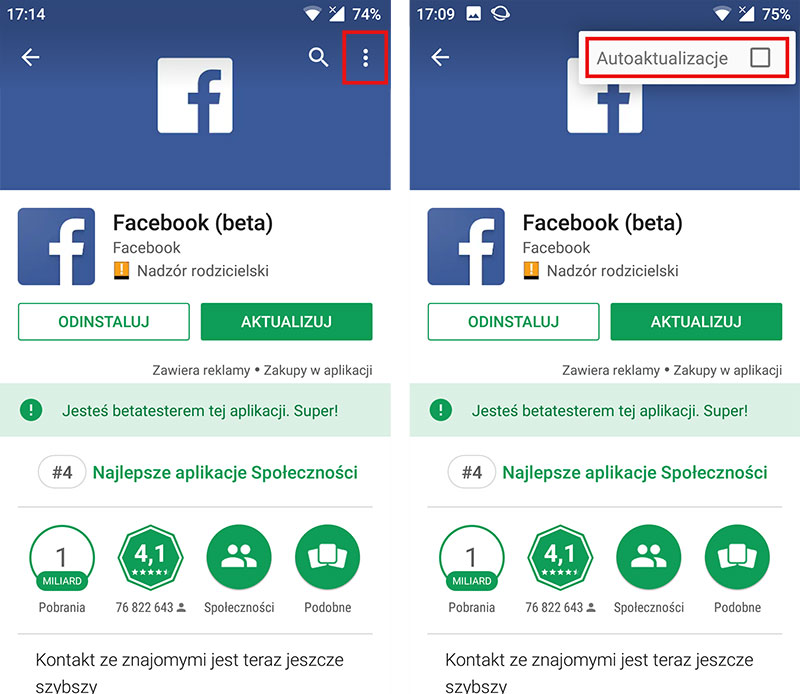 Wyłącz autoaktualizację aplikacji w Sklepie Play, aby nie została przywrócona nowa wersja