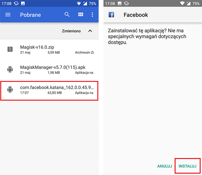 Zainstaluj aplikację z pliku APK