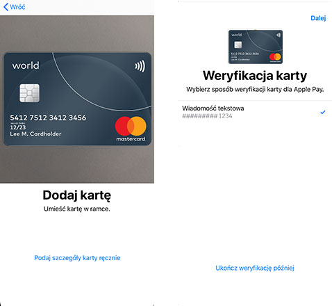 Dodawanie i weryfikacja karty w Apple Pay