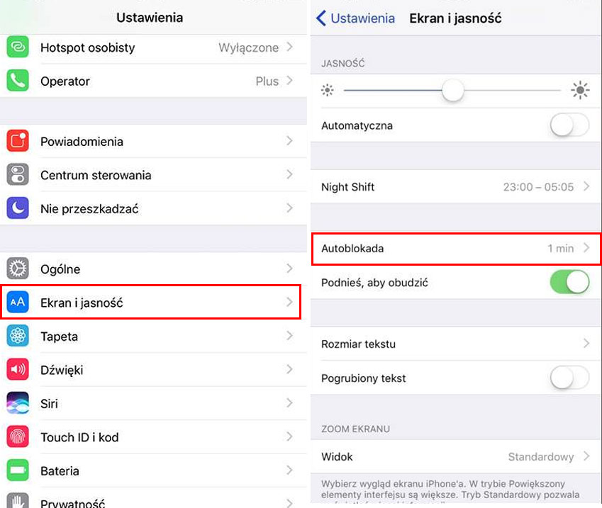 Dostosowywanie autoblokady ekranu w iOS