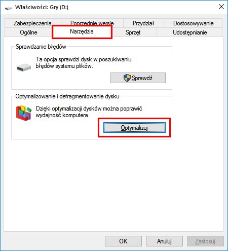 Wejdź do opcji optymalizacji dysków