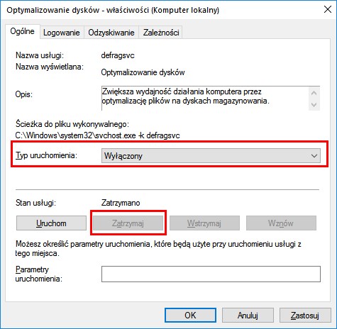 Wyłącz i zablokuj usługę Optymalizowanie dysków