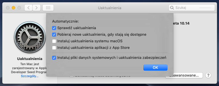 Zaawansowane opcje uaktualnień w macOS