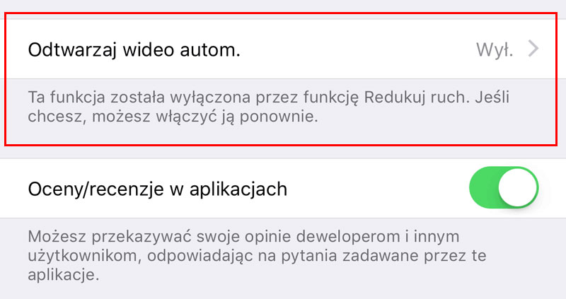 Przestaw opcję automatycznego odtwarzania wideo