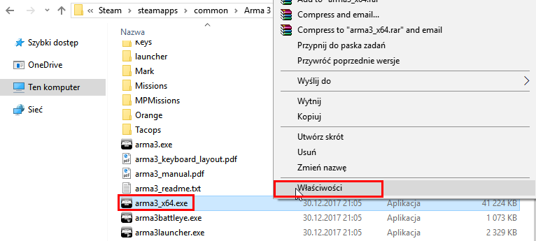 Wejdź do właściwości pliku EXE gry