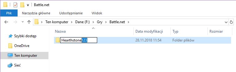 Zmień nazwę folderu gry