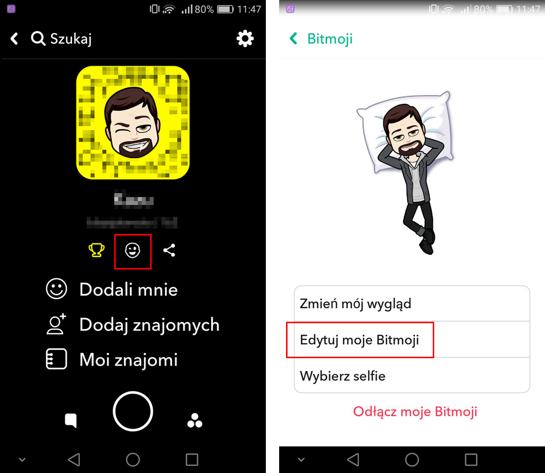 Wejdź do opcji Bitmoji w Snapchat