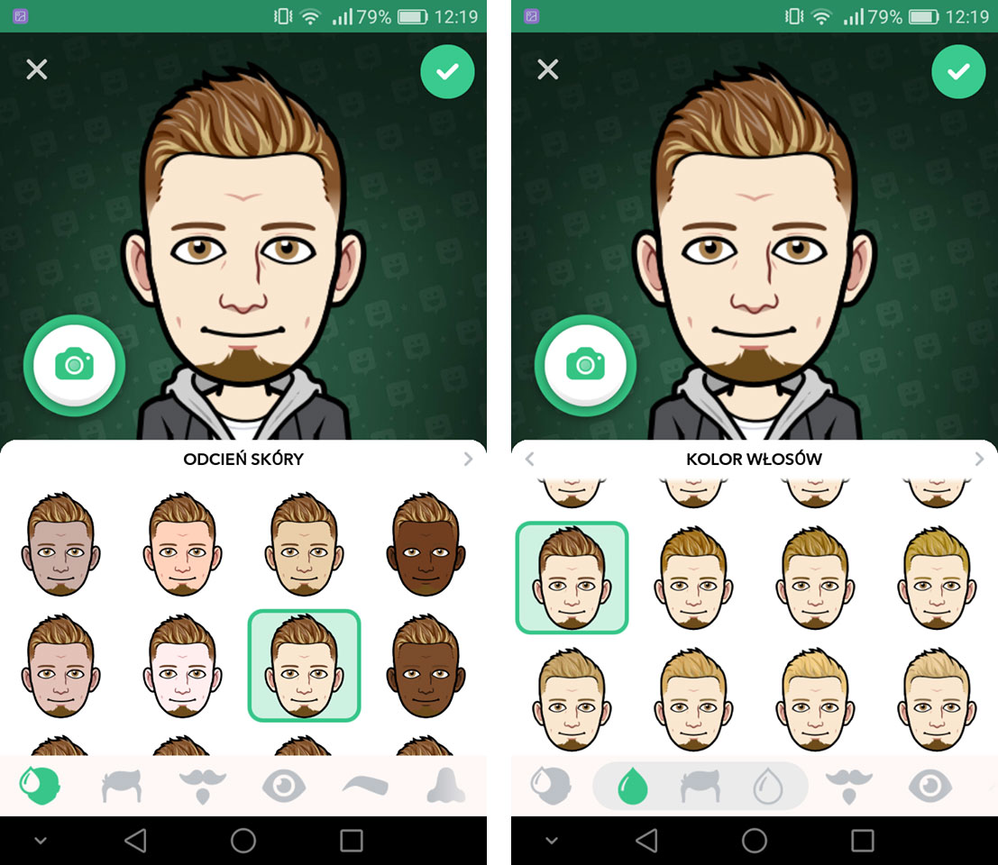 Dostosuj wygląd Bitmoji - kolory