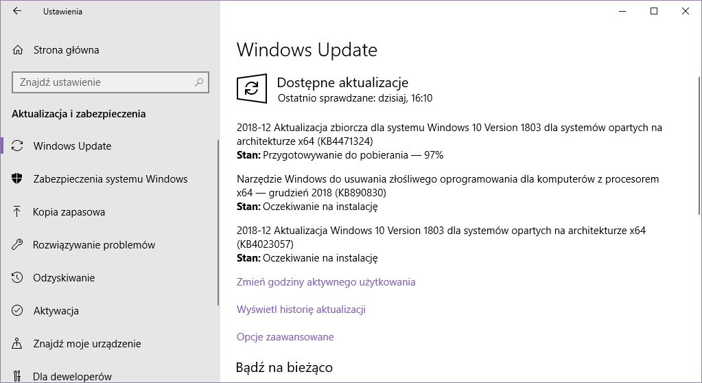 Działająca usługa Windows Update po naprawieniu błędu 0x80080005
