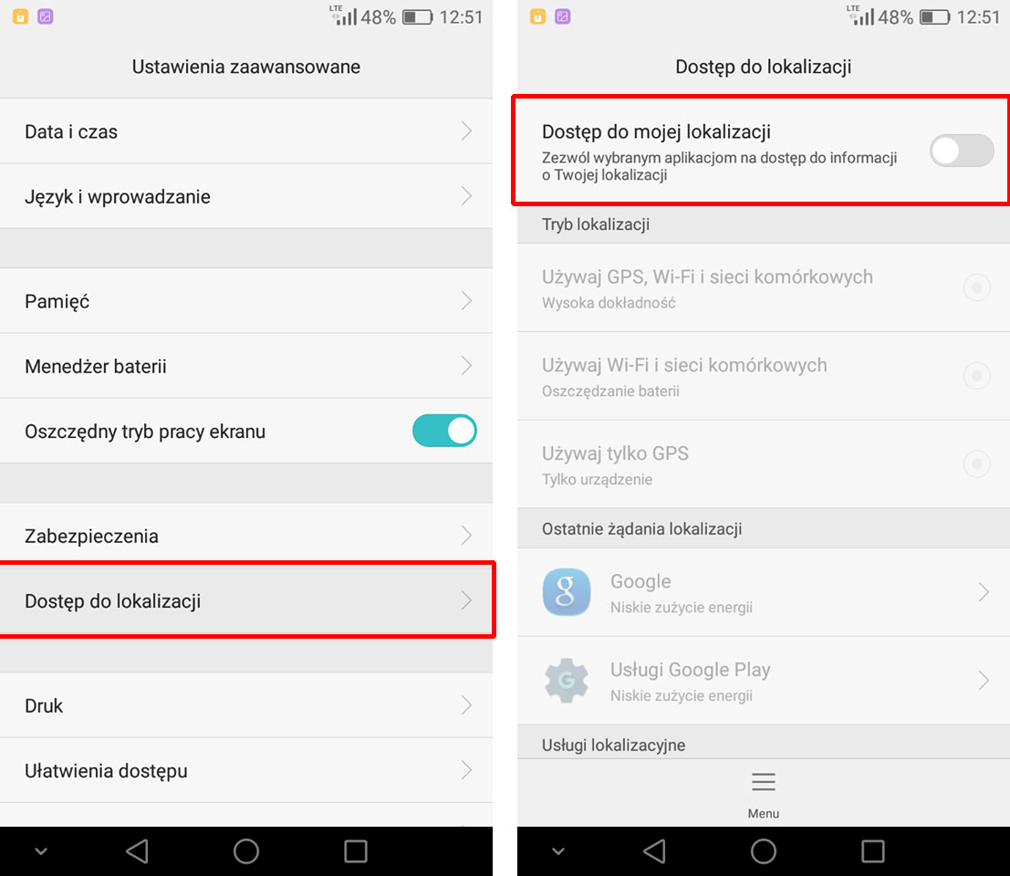 Całkowite wyłączanie lokalizacji w Androidzie