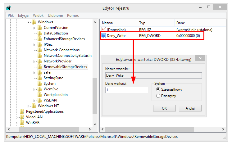 Aktywuj blokadę za pomocą wpisu Deny_Write