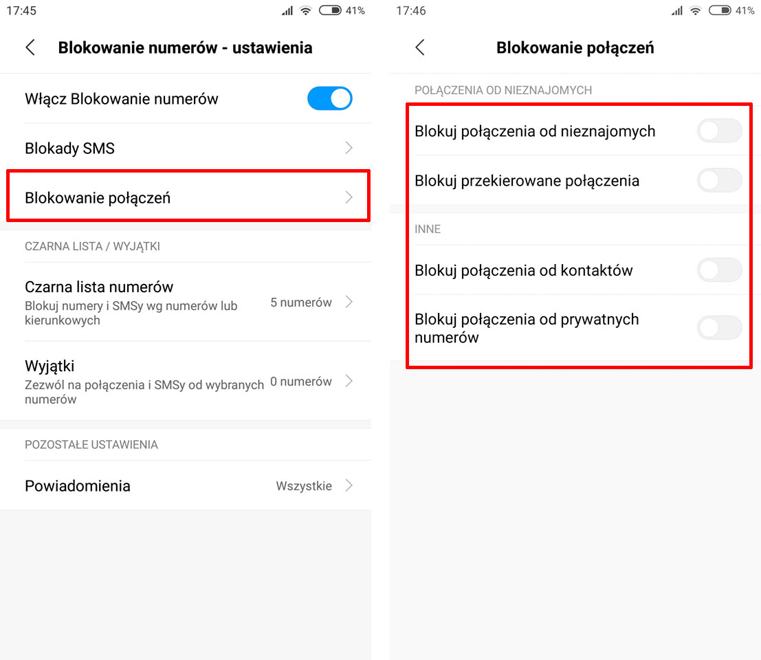Ogólna blokada numerów nieznanych lub zastrzeżonych w MIUI