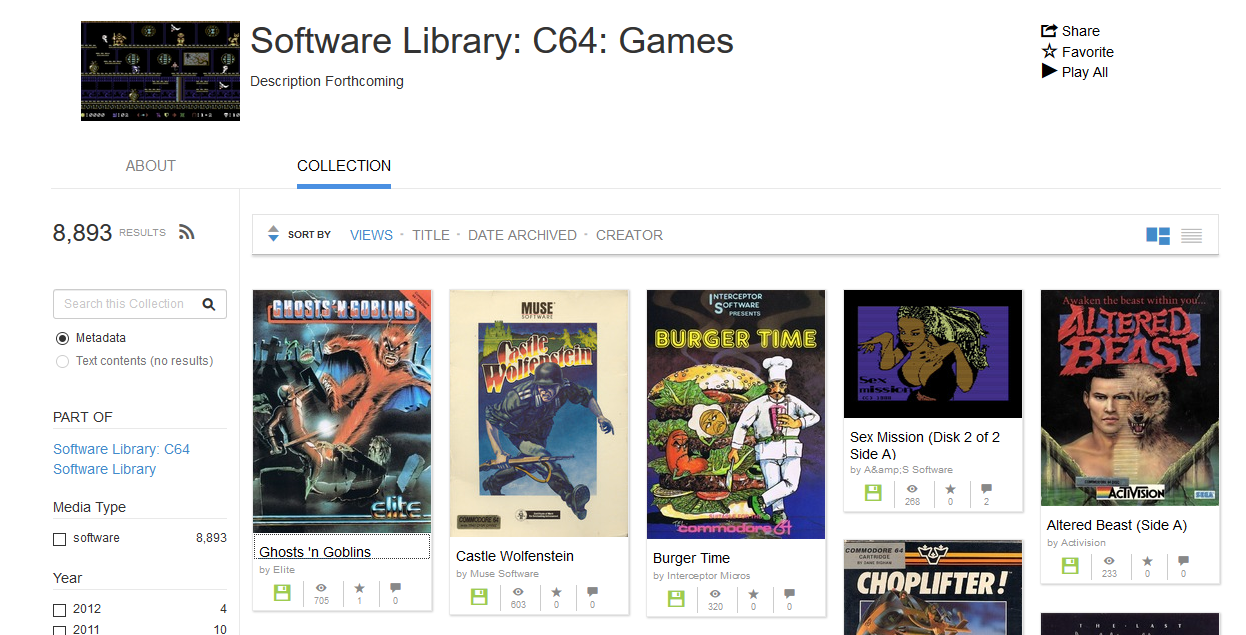 Katalog gier na C64 w Internet Archive