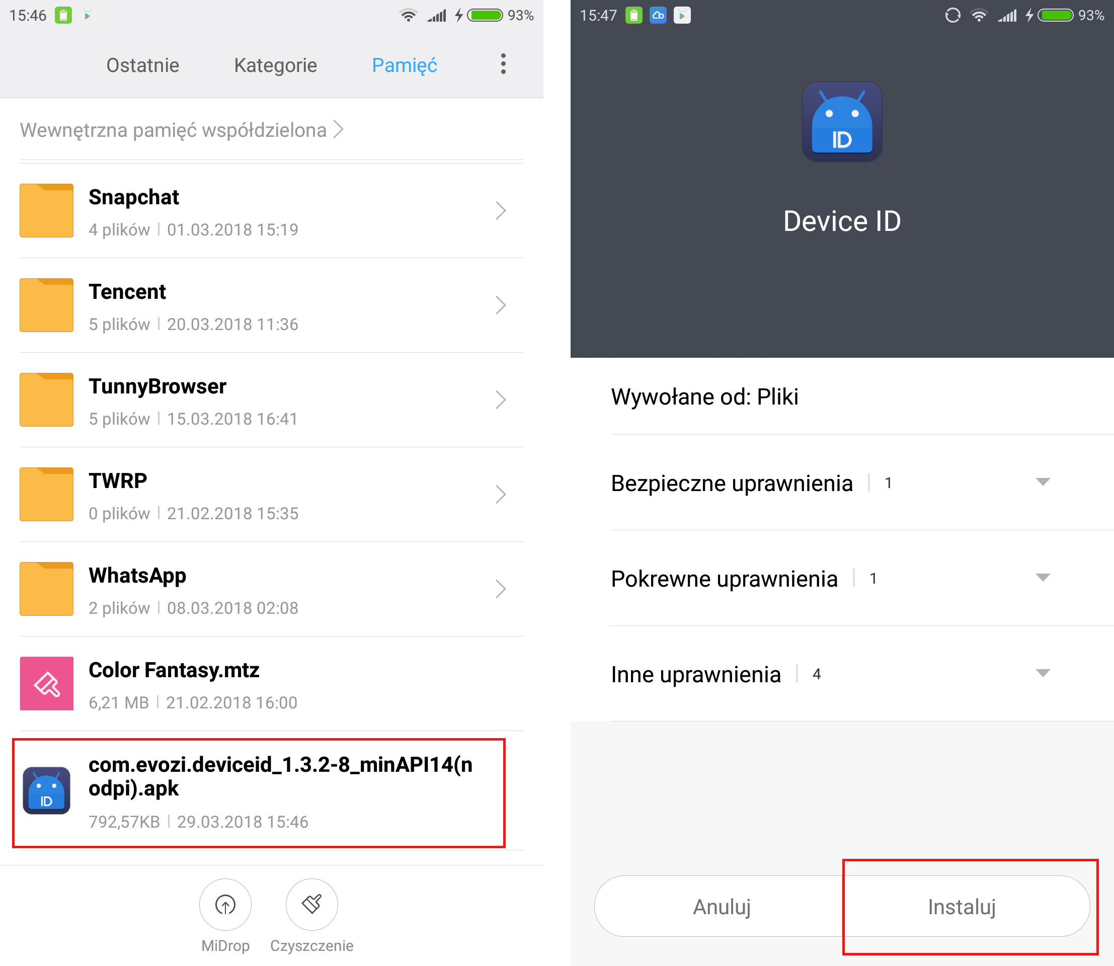 Zainstaluj Device ID z pliku APK