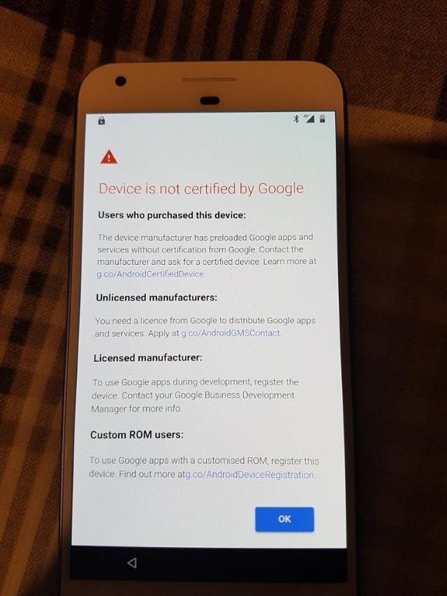 Pixel XL - brak certyfikatu po zainstalowaniu nieoficjalnego ROMu