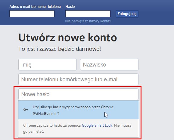 Generowanie hasła za pomocą Chrome