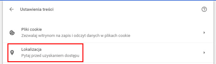 Wybierz ustawienia lokalizacji w Chrome na PC