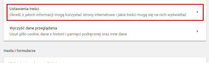 Wejdź do ustawień treści w Chrome na PC