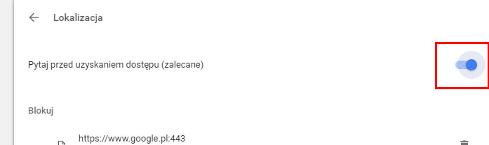 Wyłączanie lokalizacji w Chrome na PC
