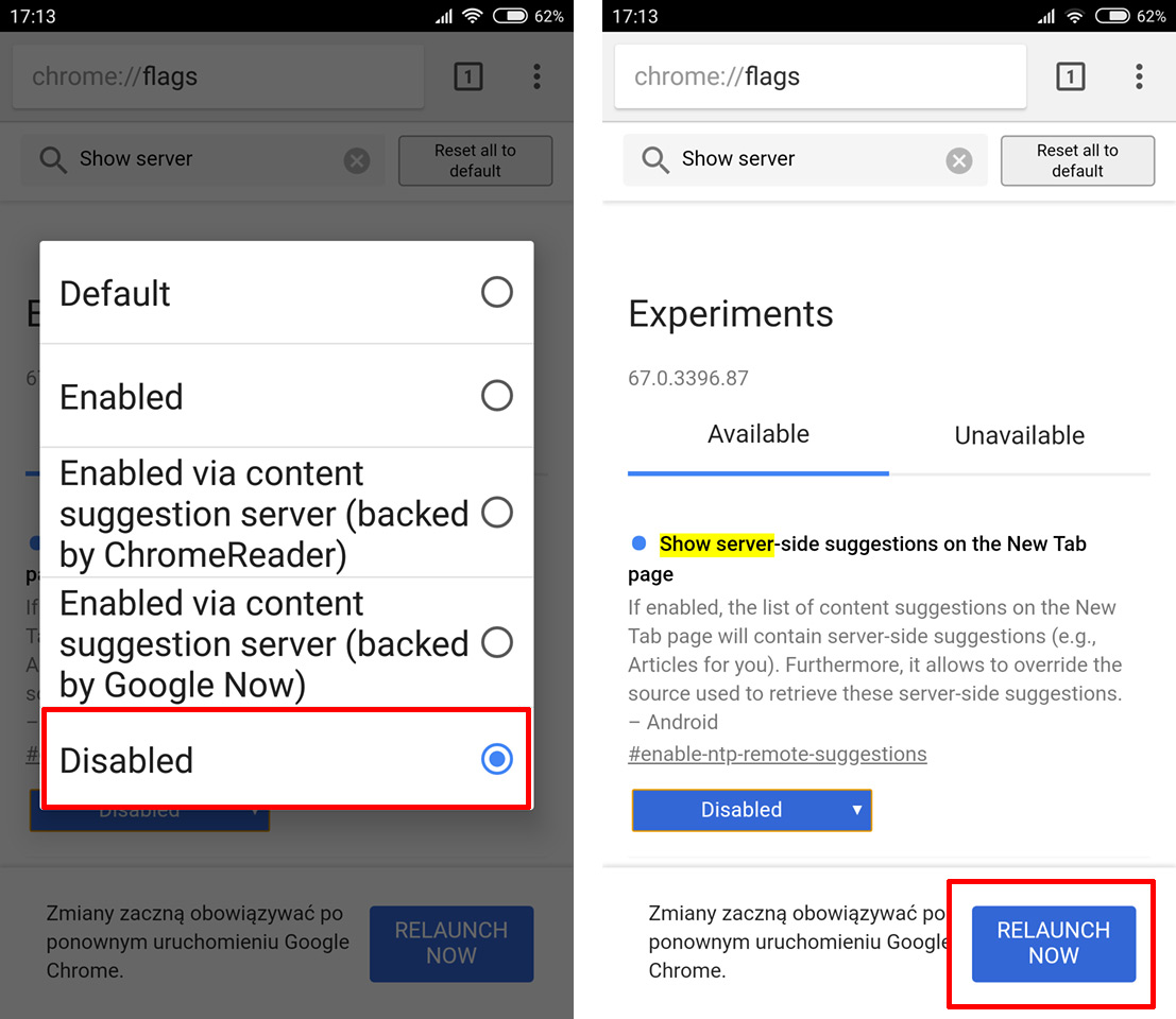 Wyłącz sugerowane artykuły w Chrome w Androidzie