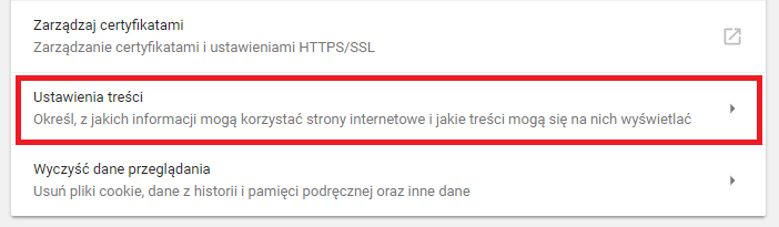 Wejdź do ustawień treści w Chrome