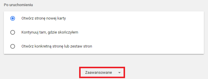 Wejdź do zaawansowanych ustawień CHrome