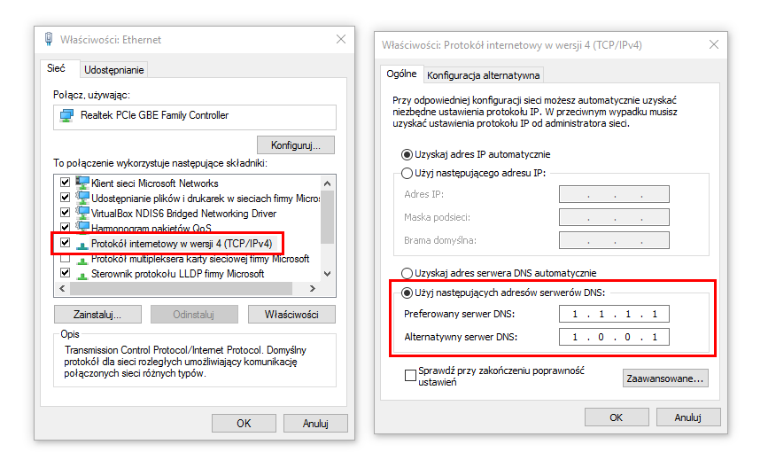 Zmiana DNS w systemie Windows