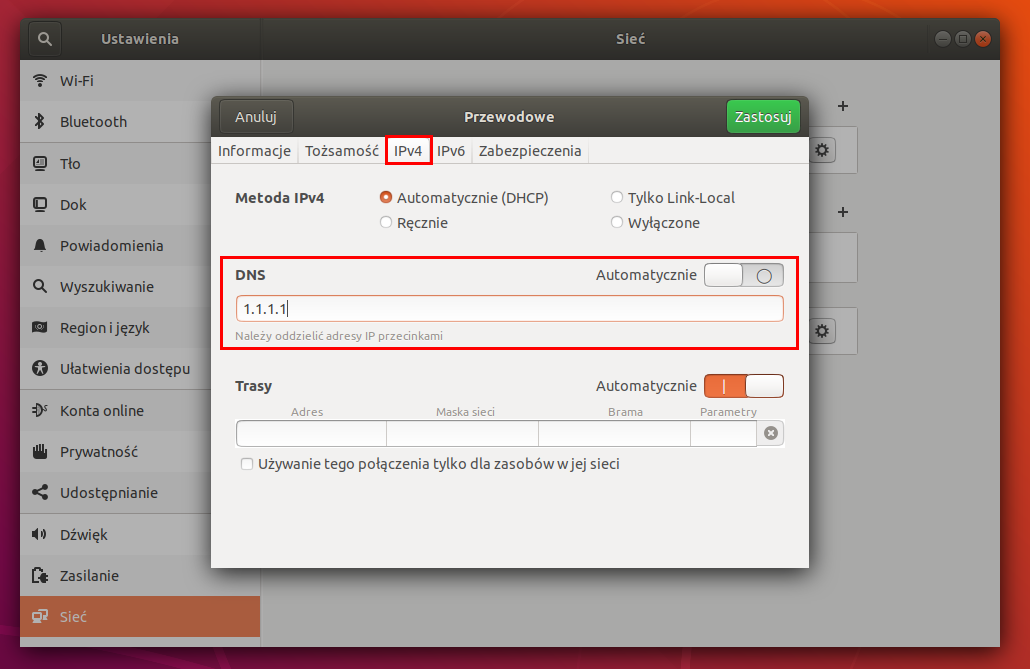 Zmiana DNS w Ubuntu