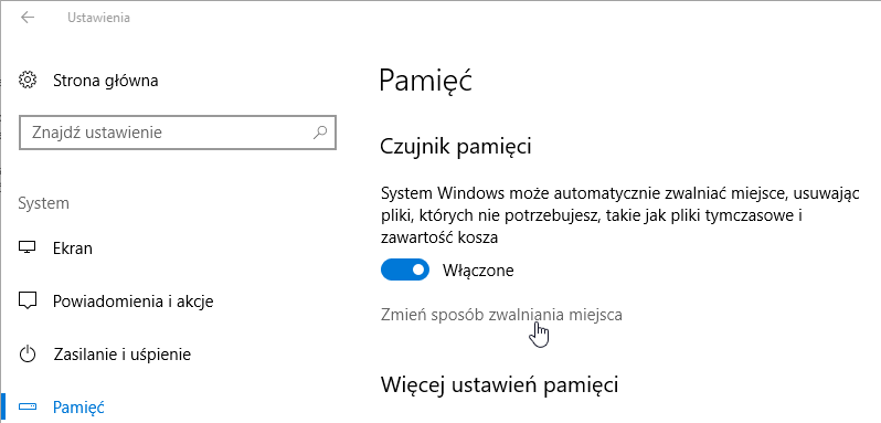 Włącz czujnik pamięci