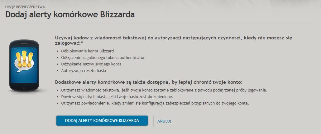 Dodaj alerty komórkowe Blizzarda