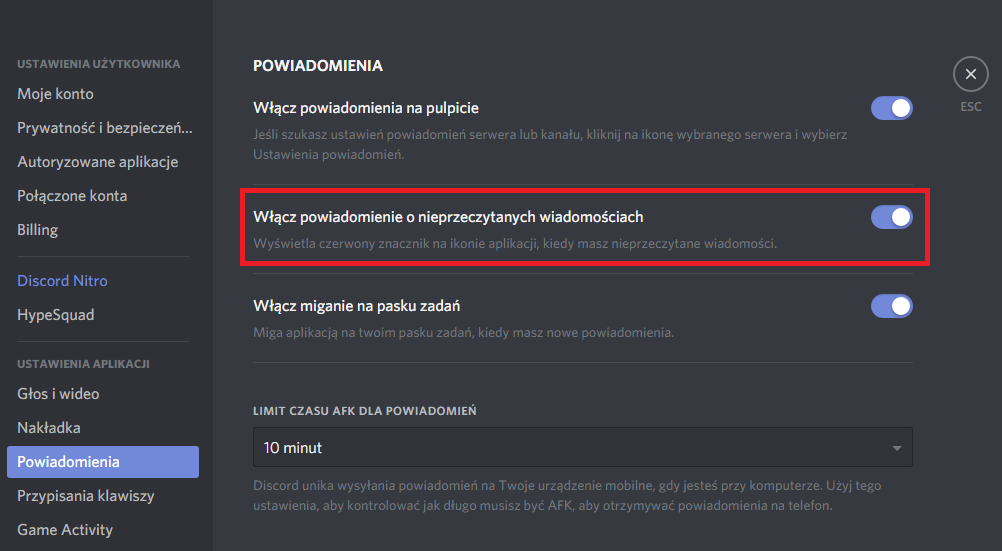 Wyłącz powiadomienia o nieprzeczytanych wiadomościach w Discord